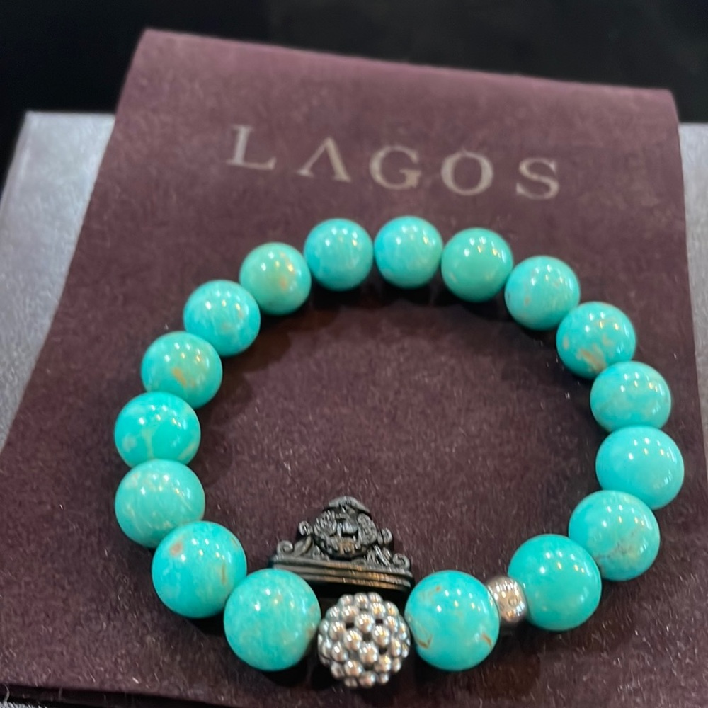 Lagos Maya Turquoise Silver Station Bead Bracelet